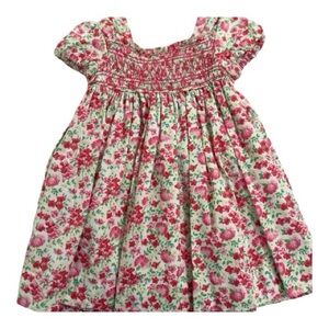 Ralph Lauren Pink and Green Sundress with Puff Sleeves and Pleated Details.